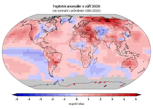 Teplotní anomálie v září 2020 (oproti průměru 1981-2010)