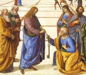Pietro Perugino (1446-1524) - Kristus předává Petrovi klíče od nebeského království (detail z fresky)