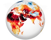 Vlny veder na severní polokouli v létě 2022. V červnu a červenci bylo v Evropě, Asii a severní Africe překonáno mnoho teplotních rekordů. Obrázek ukazuje, jak vysoké byly teploty 13. července 2022. V  západní a jižní Evropě, kde již začátkem července panovalo velké sucho, způsobily vlny veder požáry v Portugalsku, Španělsku a Francii.  V Itálii přispělo rekordní vedro ke kolapsu části ledovce Marmolada v Dolomitech 3. července. Lavina sněhu, ledu a kamenů zabila 11 turistů. V severoafrickém Tunisku poškodily požáry úrodu obilí. 13. července teplota v hlavním městě Tunisu vystoupila na 48 stupňů Celsia a překonala čtyřicetiletý rekord. V Iránu už koncem června zaznamenali meteorologové nejvyšší teplotu 52 stupňů Celsia. Také v čínské Šanghaji padl rekord. Naměřená teplota 40,9 stupně Celsia byla nejvyšší od začátku měření v roce 1873.